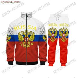 Men's Tracksuits Russian flag men's track and field suit Long sleeved casual jogging suit Athletic suit Track and field jacket and pants 2-piece set Q231025