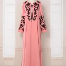 Ethnic Clothing Embroider Abayas Muslim Dress 2023 O-neck Long Sleeve Maxi Female Casual Solid Abaya For Women Vestidos Robe