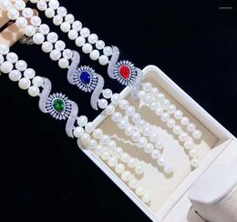 Chains Hand Knotted 8-9mm 45 15cm Micro Inlaid Zircon Eyes Accessories White Freshwater Pearl Tassels Necklace