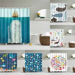 Shower Curtains Modern Shower Curtains Printing Waterproof Bathroom Cartoon Fish Whale Polyester Bath Screen Curtains Set for Home with Hooks 231025