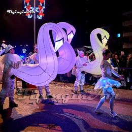 Fantastic Illuminated White Walking Inflatable Swan Costume Dancing Clothing Blow Up Animal Mascot Suit With Light For Parade Event