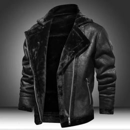 Männer Leder Faux Winter Fleece Motorrad Jacke Plus Samt Dicke Retro Vintage Freizeit Männliche Outwear Warme Kaschmir Innen Mäntel 231025