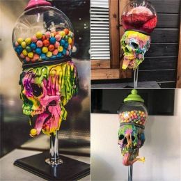Förvaringslådor fack oberoende station Skull Bubble Gum Machine Statue Harts Hantverk Decoration Home Garden Study Candy 230619