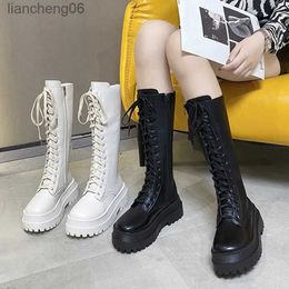 Boots Chunky Platform Punk Boots Women Thick Bottom Knee High Boots Woman Autumn Winter 2023 Fashion PU Leather Motorcycle Botas MujerL231025