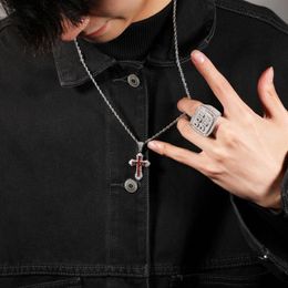 Men Stainless Steel Crossing Pendant Necklace Jewellery Blue zircon necklace hip hop fashion diamond all-match sweater chain249e