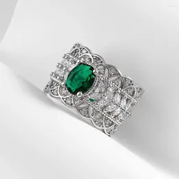 Cluster Rings LONDANY Ring 2023 Retro Court Style Hollow Pattern Lace Green Zircon Egg Female