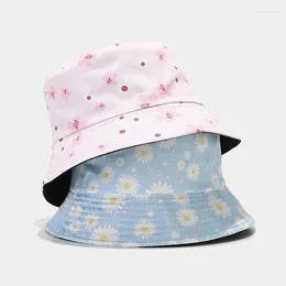 Berets Four Seasons Cotton Cartoon Flower Print Bucket Hat Fisherman Outdoor Travel Sun Cap For Men And Women 164