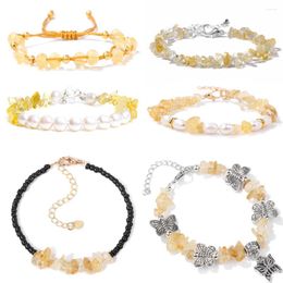 Charm Bracelets Natural Citrines Stone Chain Bracelet Yellow Crystal Bead Chip Gravel Adjustable Jewellery Gift For Women