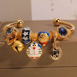 Pan family style sargent blue fat open bracelet female minority light luxury senior sense cartoon robotic cat DIY bracelet