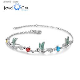 Charm Bracelets Personalized Hummingbird Customized With 3 Birthstones Bracelets For Woman Engraved Name Silver Bracelet Mothers Day Gift Q231025