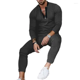 Men's Tracksuits 2023 Autumn Stand Neck Half Zipper Set Waffle Sports Casual Wear Splice Personalized Neckline Design Trend