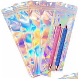 Packing Bags Wholesale Packaging Bags Small Business-2.4X9 Inch Resealable Holographic Pen For Lipgloss Jewellery Cosmetic Sample Bag Dr Dh1Ml