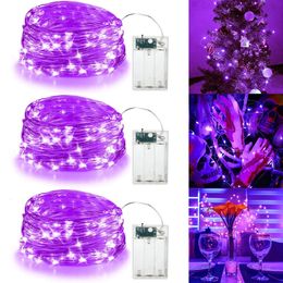Party Decoration Christmas Decorations 30/50/100 LED copper wire string lamp battery powered Halloween purple fairy indoor wedding garden party decoration 231025
