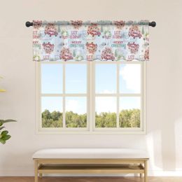 Curtain Christmas Poinsettia Vintage Stamp Truck Sheer Curtains For Kitchen Cafe Half Short Tulle Window Valance Home Decor