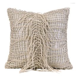 Pillow Cover Unique Design Hand Woven Beige Tassel Suede Fabric Modern Simple Home Decoration Pillowcase Upgrade Your Style