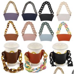 Drinkware Handle Drinkware Handle Pu Leather Cup Holder Portable Glass Bottle Case Eco-Friendly Coffee Cups Bag Detachable Chain Bottl Dh1Lv