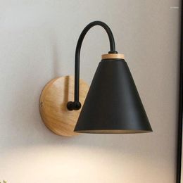 Wall Lamp Light Fixture Nordic Mounted Sconces Modern Wooden Edison Iron Holder For Bedroom Bedside Living Study