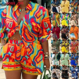 Plus Size Women Tracksuits Designer Beach Resort Style Clothes Printed Blouses Shirts Shorts Two Piece Set Matching Outfits2695