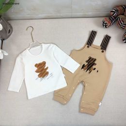 New Tracksuits for newborn baby Doll Bear Print kids Autumn Set Size 66-100 Round neck sweater and open back strap pants Oct25