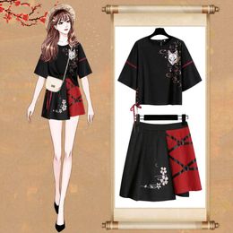 cosplay Anime Demon Slayer Japanese Red Ribbon Girl Lolita T-shirt Short Skirt Set Adult Fox Hanfu Dress Halloween. Cosplay Costumecosplay