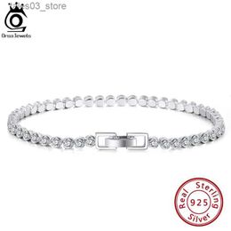 Charm Bracelets ORSA JEWELS 925 Sterling Silver Tennis Bracelet For Women 2.5/3.0mm Bezel Setting Cubic Zirconia Handmade Bracelet Jewellery SB115 Q231025