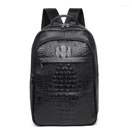 School Bags Cow Genuine Leather Men Backpack Alligator Real Natural Student Boy Large Computer Laptop Bag