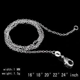 925 Sterling Silver Necklace Rolo O Chain Necklaces Jewelry 1mm 16'' -- 24'' 925 Silver DIY Chai263I