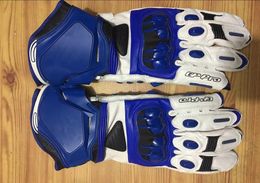 Alpine GP Motorcycle long Gloves Race driving PRO leather Blue White glove5381979