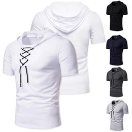 Men's T Shirts Leisure Sports Tether Short Sleeve Hooded T-shirt Summer Loose Breathable Mesh Fitness Fashion Hip-hop Top.