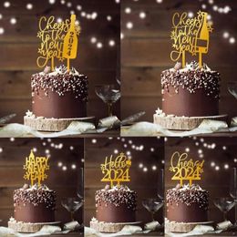 Cake Tools 2024 Happy Year Topper Gold Acrylic Decoration Party Supplies Xmas Merrry Christmas Decorating