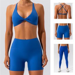 Active Sets Summer Gym Set Sexy Bra Booty Shorts Yoga Suit For Fitness Leggings 2 Piece Women Outfit Sports Top Workout Activewear 2023