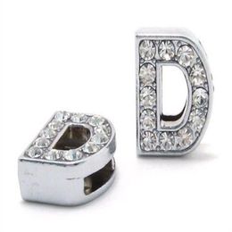 50pcs lot 8mm D Full Rhinestones Bling Slide Letter DIY Alphabet Charms Fit For 8mm leather wristband pet collar SL0008289q