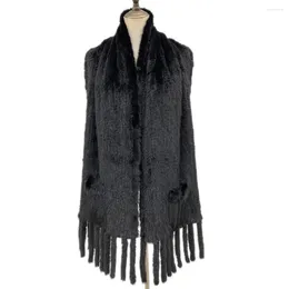 Scarves Winter Women Real Shawl Black Hand Knitting Natural Cape With Tassel Lady Fashion Warm Casual Long Scarf