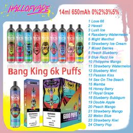 Original Bang King 6000 Puff E-Zigaretten 14 ml Mesh-Spule 0 % 2 % 3 % 5 % Level 1100 mAh wiederaufladbar Bettery 24 Geschmacksrichtungen Einweg-Vape-Pen-Puffs 6k