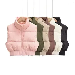 Women's Vests Fashion Autumn Stand Collar Elegant Down Coats Warm Outerwear Casual Belt Sleeveless Winter Parkas Women White Jackets