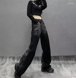 Women's Jeans Vintage Washed Black Fashion Street Loose Wide Leg High Waisted Denim Pants Harajuku Style Hip-hop Girl Y2k Trousers