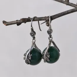 Dangle Earrings FNJ Leaf 925 Silver Pure Original S925 Sterling Drop Earring For Women Jewellery Green Black Agate MARCASITE