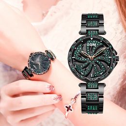 Wristwatches DOM Luxury Fashion Women Watches Lady Watch Stainless Steel Dress Women Bling Rhinestone Watch Quartz Wrist Watches G-1258BK-1MF 231025