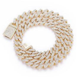 High Quality Iced Out Chain Men Jewellery Hip Hop New Micro Pave Rhinstone 15MM Cuban Link Chains Big Heavy Chunky Necklace265G