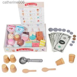 Kitchens Play Food Wooden Play House Kitchen Toy Set Simulation Food Ice Kitchen Accessories For Kids Preschool Education Game Xmas GiftL231026