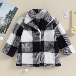 Jackets Kids Plaid Jacket Long Sleeve Turn-down Collar Button Closure Winter Outwear Clothes 18Months-5Years