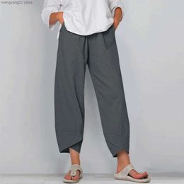 Women's Pants Capris Vintage Solid Harem Pants Women Trousers Casual Elastic Waist Wide Leg Pants High Waist Loose Pantn Summer Plus Size Pants T231026