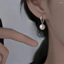 Hoop Earrings 925 Silver Needle Round Pearl Earring For Women Girls Party Wedding Jewelry Pendientes Accessories EH2215