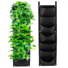 Planters 6 Pockets Flower Pots Vertical Planter On Wall Hanging Felt Gardening Plants Green Field Grow Container Bags Indoor