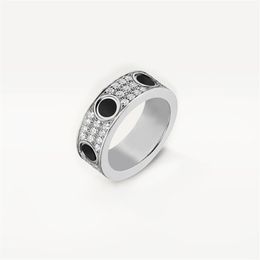 High Edition Black Ceramic Love Rings Wedding Band Women Men Screw Marking 3 Rows Diamond Paved 316L Titanium Steel Designer Jewel279B