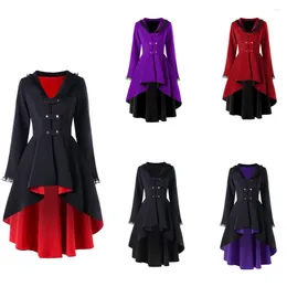 Women's Trench Coats Gothic Steampunk Button Coat Victorian Blazer Outwear Women Personality Lace Windbreaker Long S-5Xl