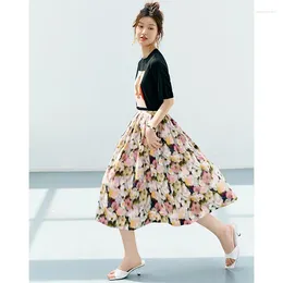 Skirts Beauty Style Design Sense Art Print A-shaped Skirt Pure Cotton High Waist Mid Length Umbrella Half
