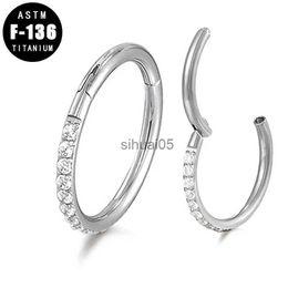 Stud ASTM F136 Titanium Nose Ring High Quality Hinged Segment Hoop Rings CZ Pave Nipple Clicker Ear Cartilage Tragus Earring Piercing YQ231026