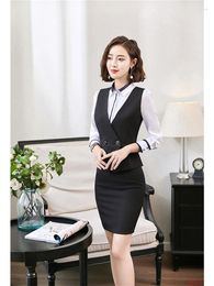 Work Dresses Women Business Suits Two Piece Skirt And Top Sets OL Styles Navy Blue Formal Ladies Waistcoat & Vest