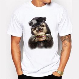 new arrivals funny sloth eat hamburgers design mens t shirt boy cool tops hipster printed summer tshirt269Z